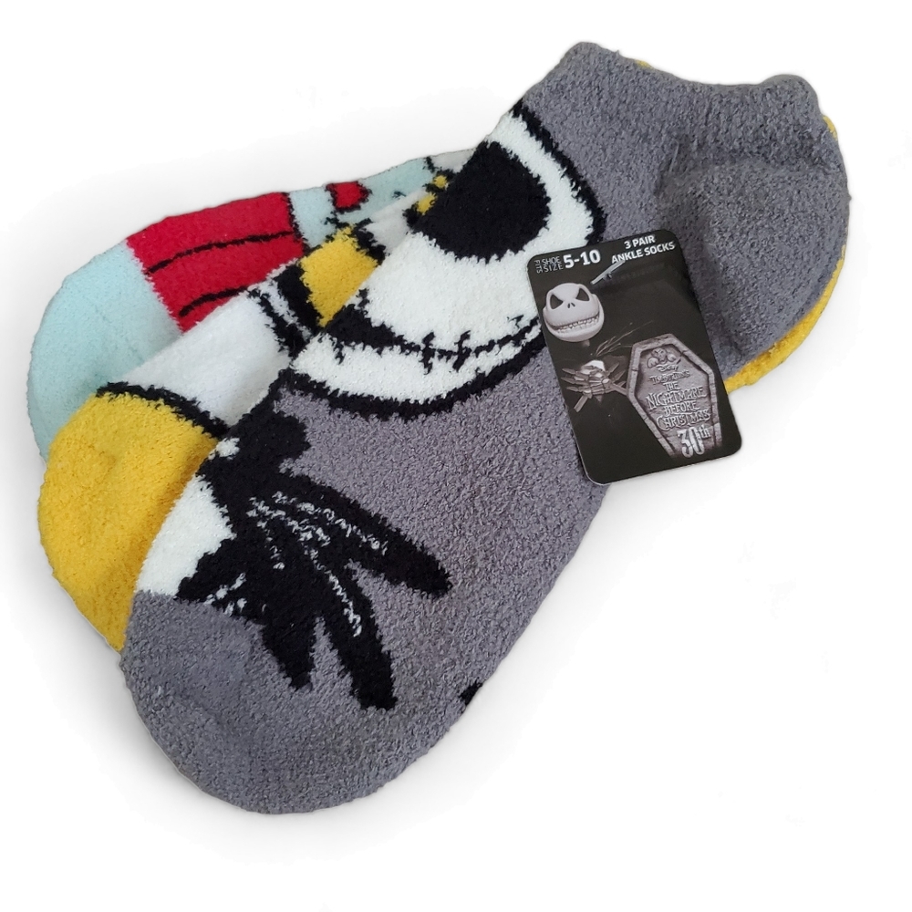 NEW Disney Nightmare Before Christmas 3pk Halloween fuzzy socks Jack Zer…